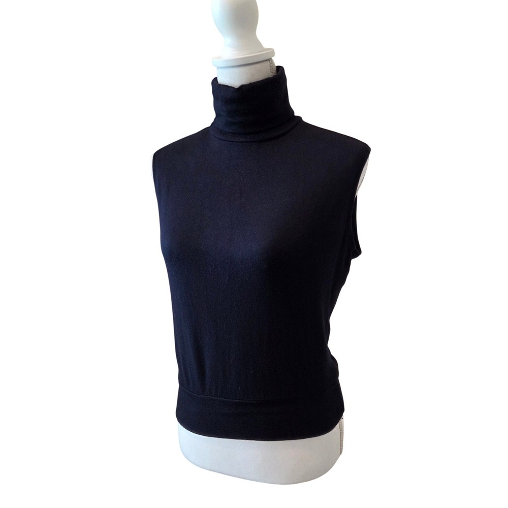 Bleusalt Sleeveless Turtleneck Top Minimalist Soft Navy Blue Size 1